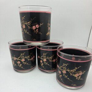 Vintage Cutler Glasses Japanese Pink Cherry Blossoms Mid-Century Modern Set of 4